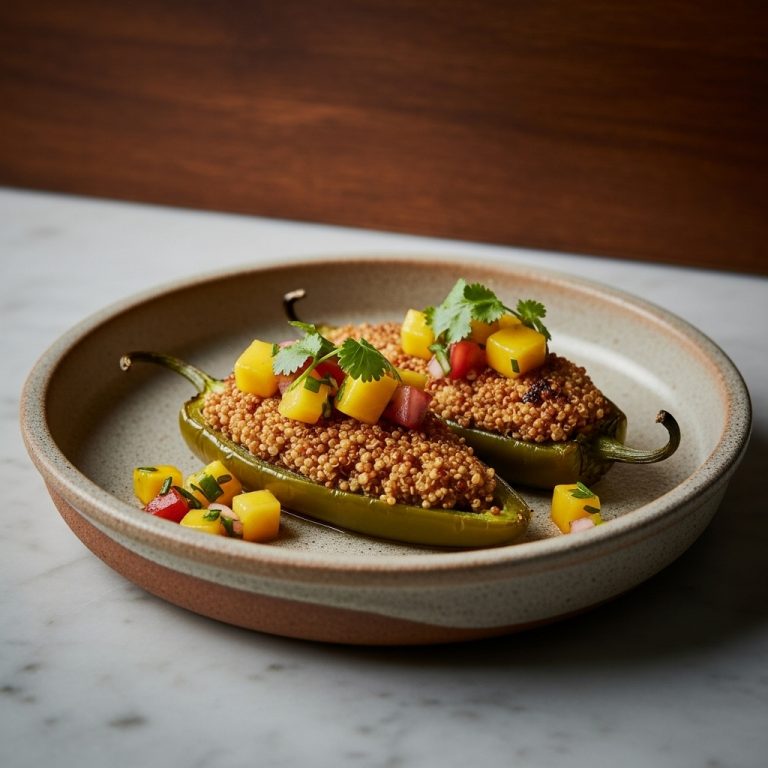 “Scrumptious Vegan Mexican Snack: Smoky Quinoa-Stuffed Roasted Jalapeños with Spicy Mango Salsa”